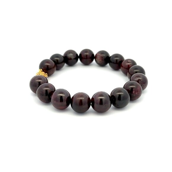 18K Gold Piyao Pixiu Dragon Bracelet Gemstones Garnet 10mm January Birthstones - Picture 3 of 5